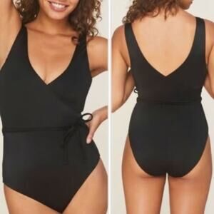 ANDIE The Belmar One Pcs Swimsuit Sz M  V Neck Waist Tie Eco Feminine Retro NWT